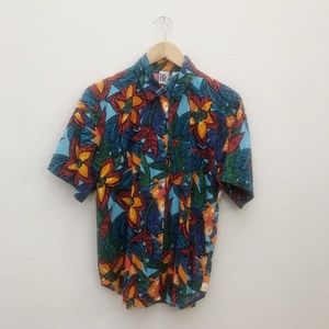 Floral Tropical Hawaiian Print Button Down